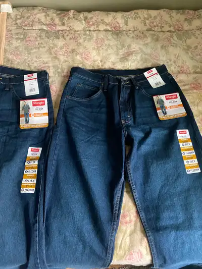 3 new pairs of jeans, 32w x 34l. 2 Wrangler 1 Rustler. $20 each, View more