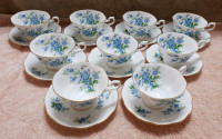 Royal Albert Forget Me Nots Cup  and Saucers. Nine Sets.