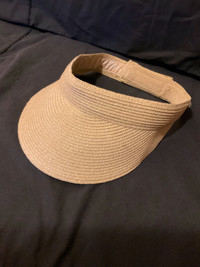 Women's visor, beige with gold tone adjustable strap