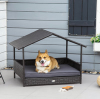 PawHut Wicker Pet House Dog Bed for Indoor/Outdoor Rattan Furnit