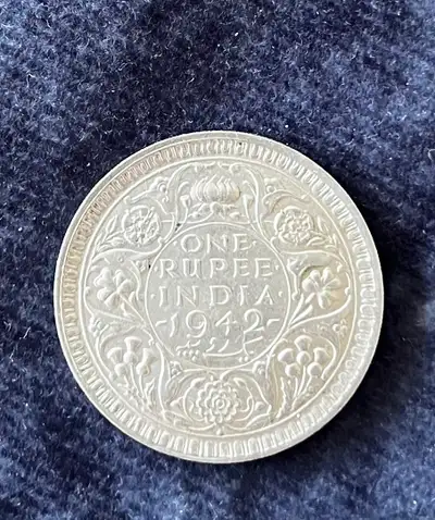1942 British India One Rupee Coin, View more