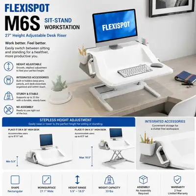  FLEXISPOT M6S Sit-Stand Workstation – 27" Height Adjustable Des, View more