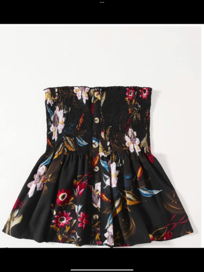 Plus Floral Shirred Button Front Peplum Bandeau, View more