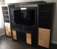 TV stand, 2 towers, and top shelf, tv