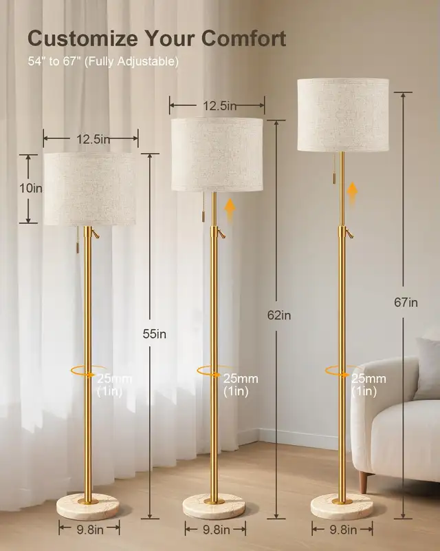 Floor Lamp Living Room Standing Marble Base 3 Way Dimmable Gold in Indoor Lighting & Fans in Oshawa / Durham Region - Image 7