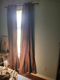 4 panels of Darl Brown curtains and curtain rod