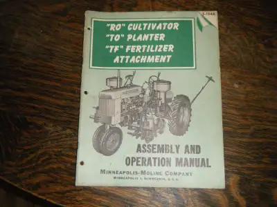 Minneapolis Moline Cultivator Operation and Assembly Manual shipping available at your any questions...