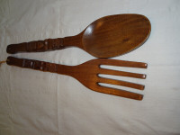 Large Vintage Wooden Spoon and Fork Tiki Totem Pole Wall Decor