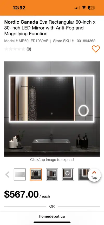 Nordic Canada Eva Rectangular 60-inch x 30-inch LED Mirror with , View more