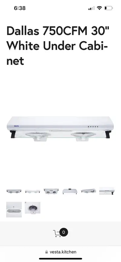 Brand New White Vesta Dallas 750 CFM kitchen range hood for sale, View more