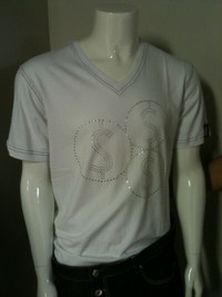 LIQUIDATION 75% OFF Mens DESIGNER T-Shirt - White V-Neck - #7A