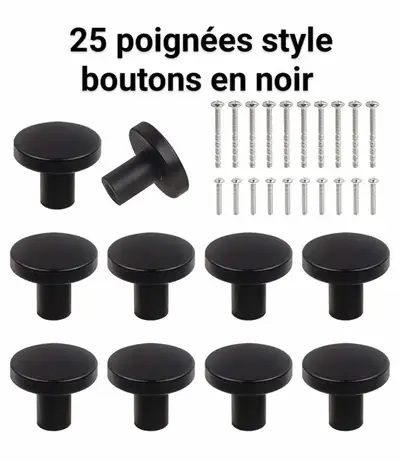 Neuf; 25 poignées style boutons en noir mât, View more