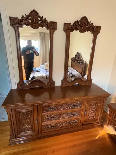 Free delivery used Ornate Wooden Dresser with Dual Mirrors, View more