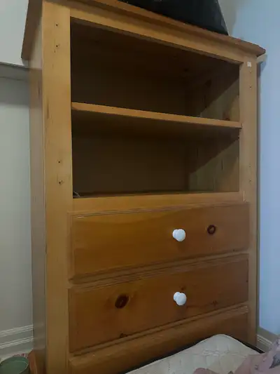Solid Pine Bookcase/Dresser Combo – Open Shelves + 2 Drawers, View more