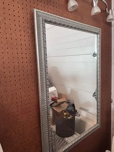 large mirror with silver frame , View more