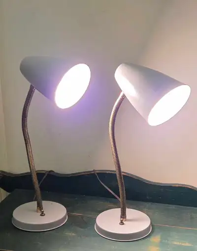 Pair of MCM French Adjustable Metal Gooseneck Table Lamps, View more