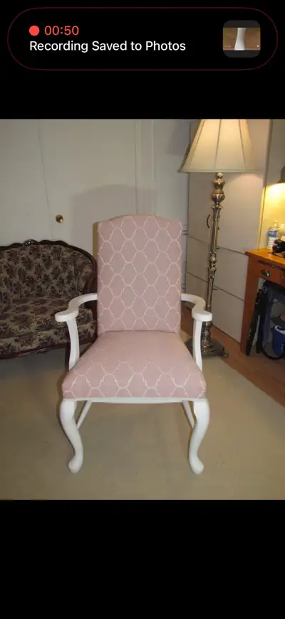 Reupholstered Armchair, Pink and White, View more