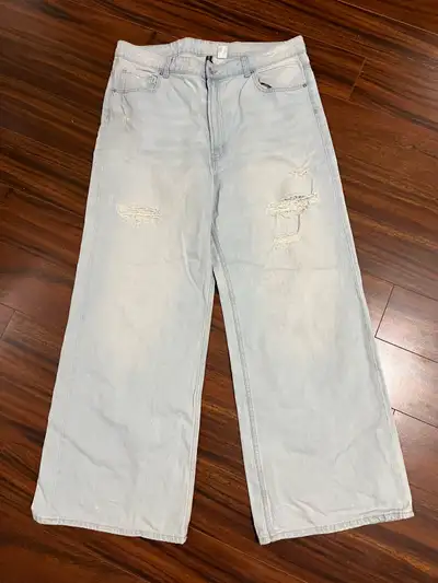 H&M Divided women’s 16 jeans, wide leg, distressed, light wash, View more