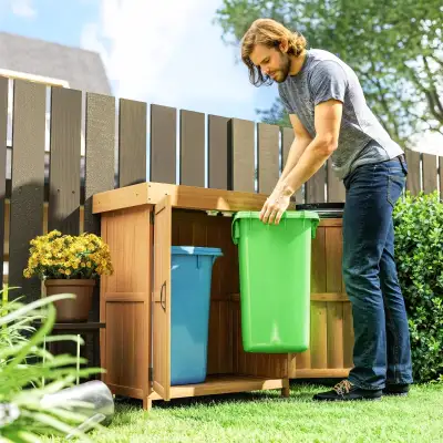 2-tier Wooden Garden Tool Storage Shed Kit with Hinged Roof, View more