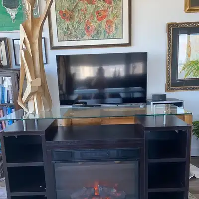 Home entertainment enclosure with heater / 'fireplace' / shelves, View more