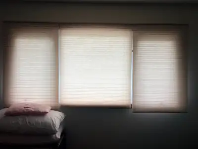 Hunter Douglas blinds beige in color, all in excellent shape., View more