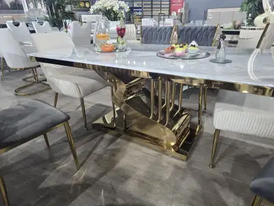 Luxury White Marble Dining Table with Gold Base, View more