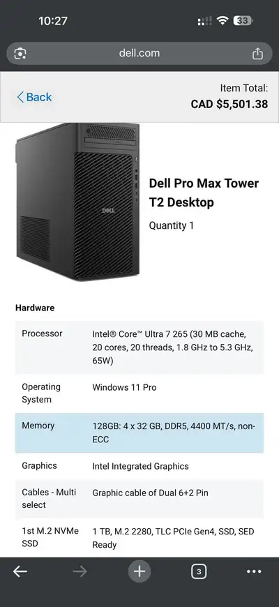 Dell Pro Max Tower T2 FCT2250 Intel Ultra 7 265 , 128gb DDR5, 1t, View more