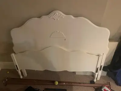 Double bed head board and food board- solid wood, painted white, View more