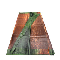 Exquisite Bronze Green Saree -Unstitched With Blouse Piece NEW