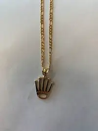18k Yellow Gold Figaro Link Necklace with 18K Rolex Pendant