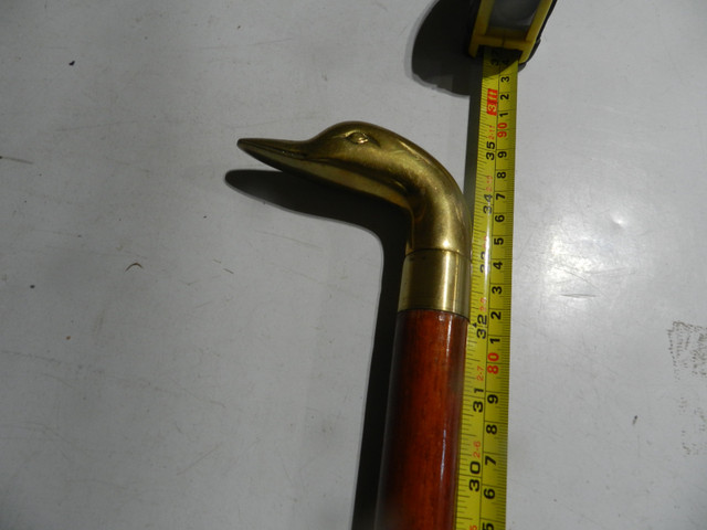 Vintage Walking Cane with Brass Goose Duck Head Handle Mahogany in Arts & Collectibles in Strathcona County - Image 2