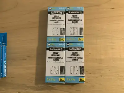 4 Sets of 3” x 3” Square Butt Hinges - New, View more
