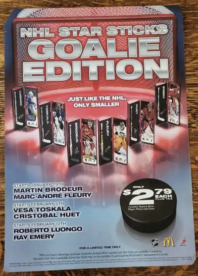 2007 - 08 McDonalds Mini Sticks GOALIE EDITION , View more