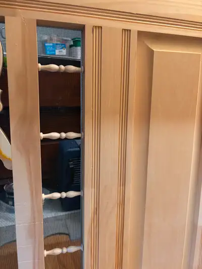43 x 82 inch wood screen door, great quality, very sturdy. 1 1/4 inch thick. It was bought at Kent l...