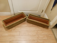 2 Beige Wicker (Resin) Flower Boxes With Inserts