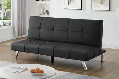 KLICK KLACK SOFA BED IN BLACK  LEATHERETTE OR GREY LINEN FABRIC, View more