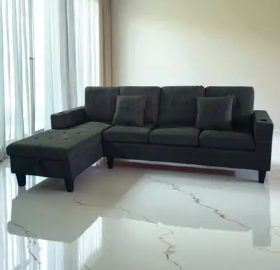Pure Black Sectional Couch, View more