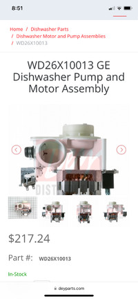 Dishwasher Pump and Motor assembly