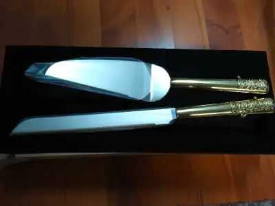 Gold & Silver Wedding Cake Knife & Server Set, View more