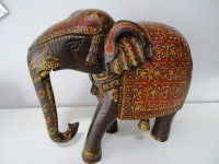 INDIA folk art SCULPTURE elephant 1950s HAND CARVED large 13"