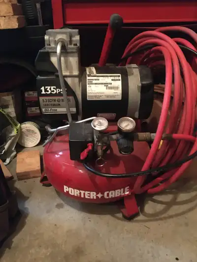 Porter Cable cffc350c pancake air compressor with extra air hose, View more