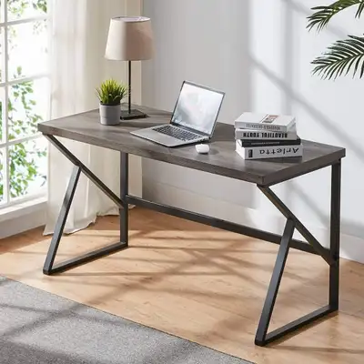Modern Metal and Wood Home Office Computer Desk Grey Wash 55"W, View more