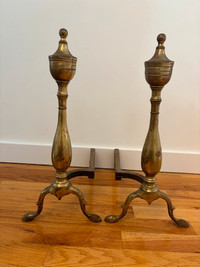 Vintage solid brass andirons. Lovely design