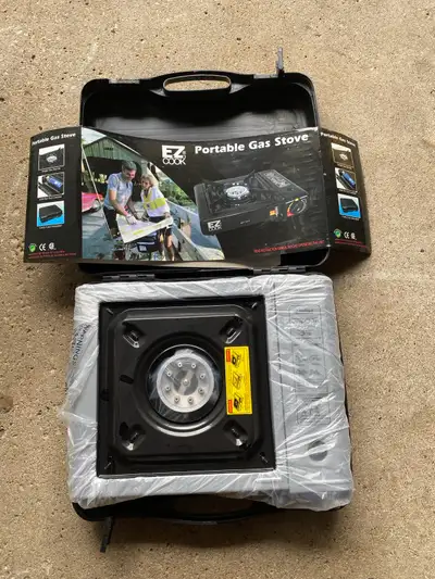 For sale brand new never used ez cook portable gas single burner stove great for camping,ice fishing...