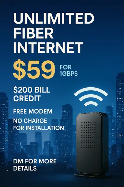 Unlimited Fiber Internet for just $59/month Blazing fast 1Gbps speed – perfect for streaming, gaming...