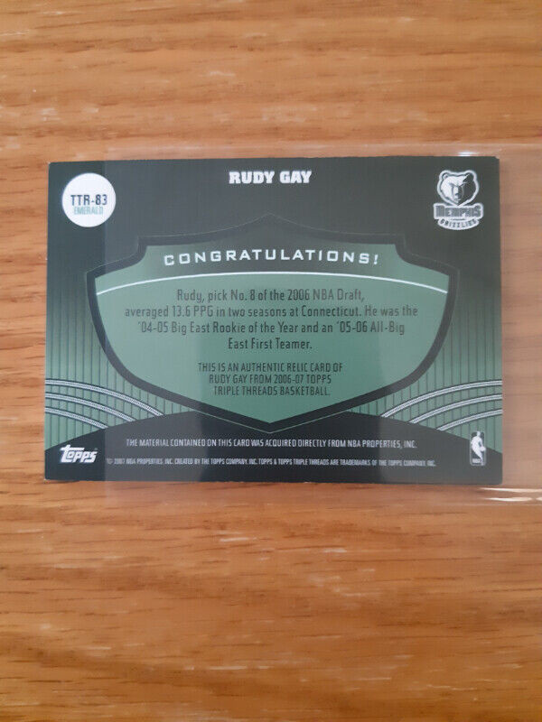 Rudy Gay 2006-07 Topps Triple Threads Emerald /18 in Arts & Collectibles in St. Catharines - Image 3