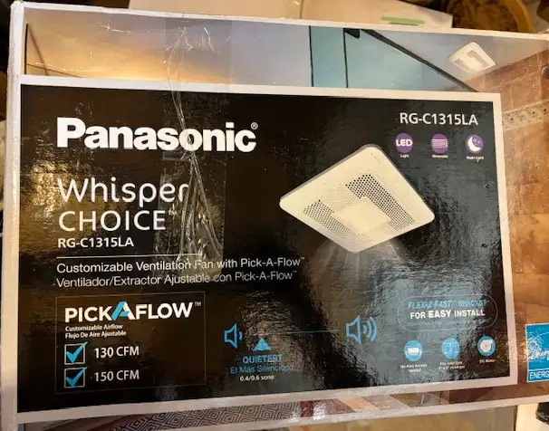 Panasonic 130-150 CFM 0.4-0.6 Sones Whisper Choice Bath Fan NEW62863731462146124