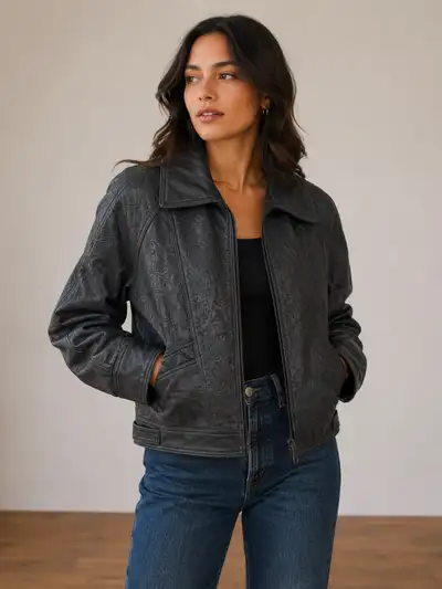 Women’s Embossed Leather Jacket, View more