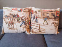 Rare 1950s Barkcloth Pillow Case Cover Set