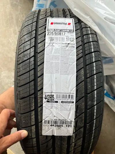 Four brand new all season tires with stickers still attached. Size 225/50r17. No price negotiation,...